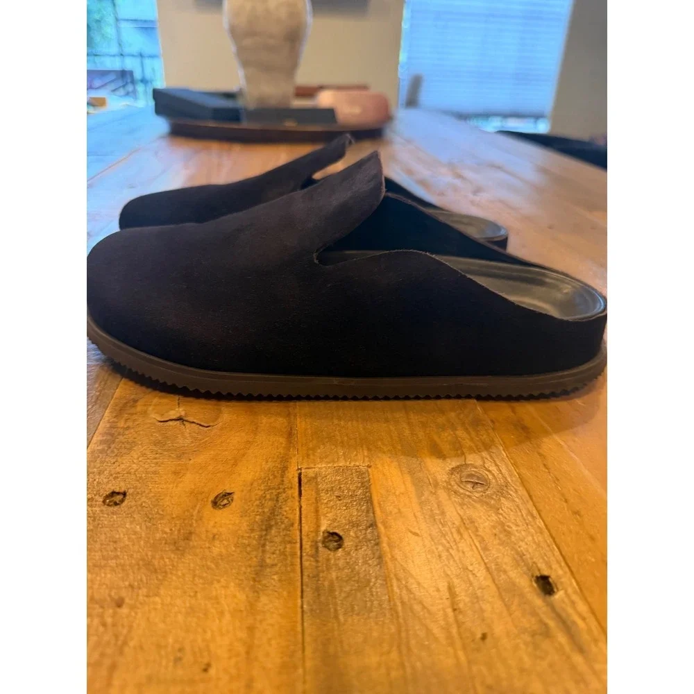 Vince Mens Suede Mule Slippers Black Round Toe Slip On Loafers Shoes M9